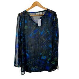 NEW! Chico's Additions Sheer Blouse Tunic Pullover Top Long Sleeve - 1 / M